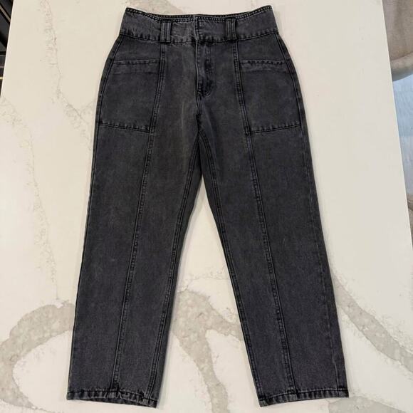 Forever 21 Denim - Forever 21 Front Seam Utility High Rise Mom Jeans Womens 29 Black Dark Wash Edgy